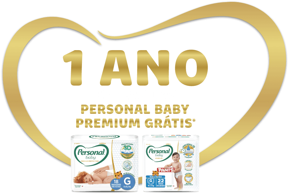 1 ano de fraldas Personal Baby Premium grátis.